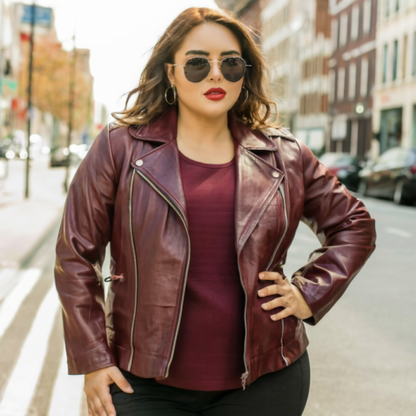 maroon biker plus size women jacket